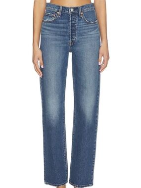 Levi's Mid Wash Ribcage Straight Leg Jeans - Blue
